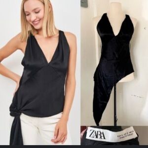 Zara Black Knotted Satin Top Size USA/EUR xs